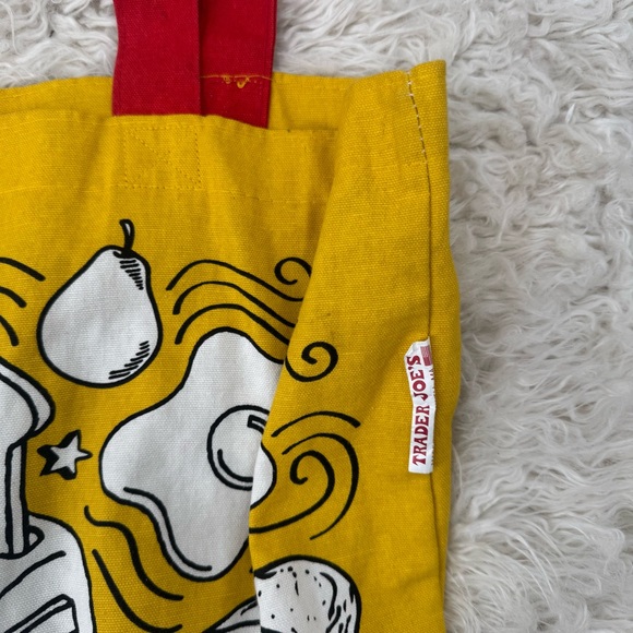 Trader Joe’s Waffle & Toast Yellow Tote Bag with Red Handles Reusable - Picture 9 of 9